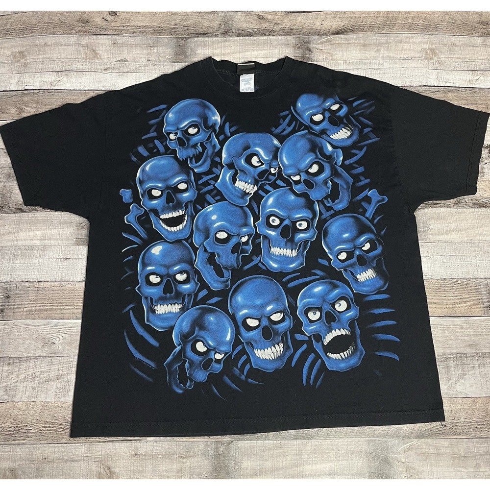 Liquid Blue Shirt Size 3XL Vintage Y2K 2001 Skulls Skeleton Juicy J Rapper